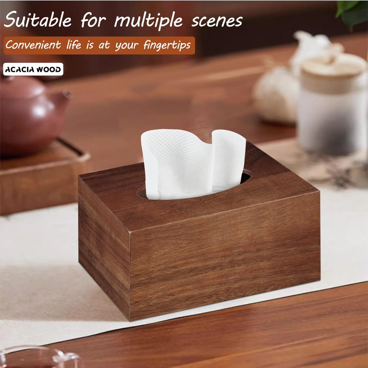 Tissue Box Cover, Wood Tissue Box Holder Rectangle with Slide-Out Bottom