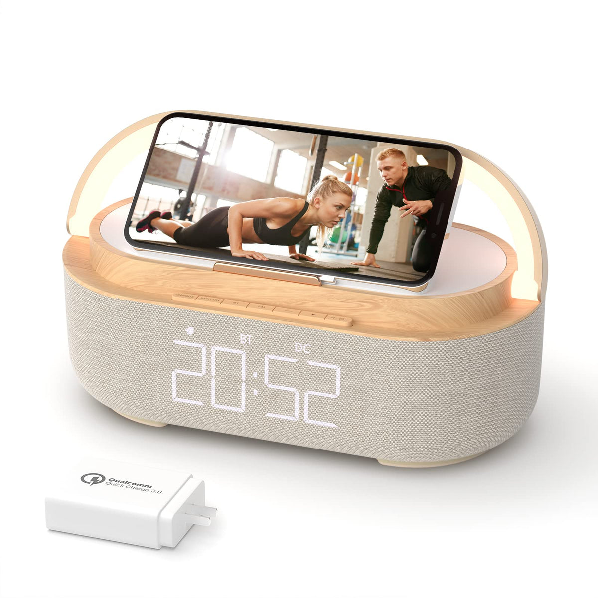 Bluetooth Speaker Alarm Clock & Wireless Charger for Bedside, Home, Office