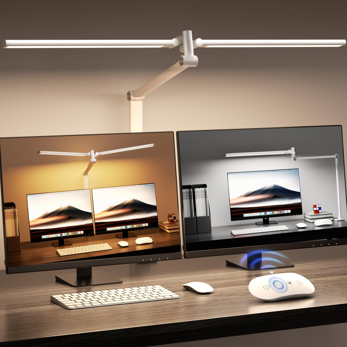 Airlonv LED Desk Lamp with Clamp, 17" Stepless Dimming Light, Black