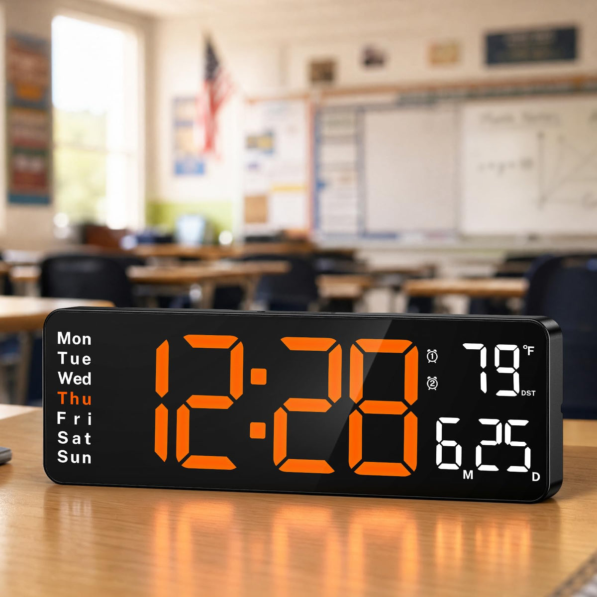 Digital Clock Large Display, 16" Large Digital Wall Clock for Classroom, Led Big Wall Clocks with Remote Control,Date,Week,Alarm,Temp,Night Light for Bedroom,Living Room,Gym,Office