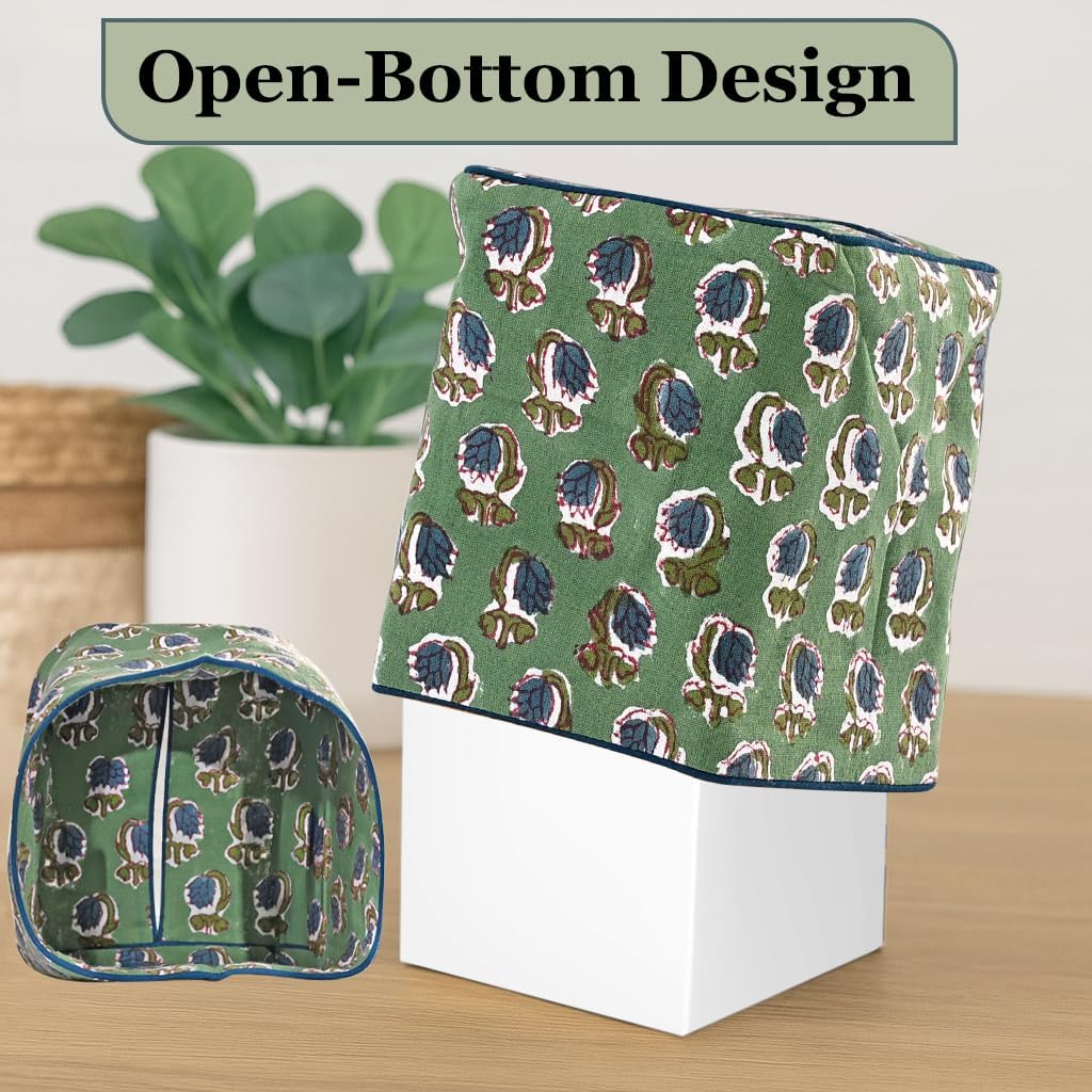 Ridhi Block Print 100% Cotton Square Tissue Box Cover Basil Green