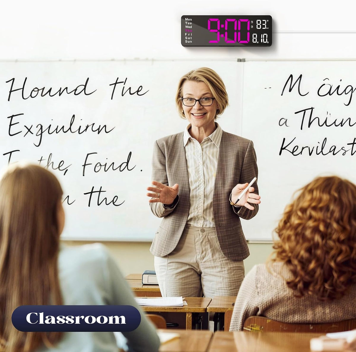 Digital Clock Large Display, 16" Large Digital Wall Clock for Classroom, Led Big Wall Clocks with Remote Control,Date,Week,Alarm,Temp,Night Light for Bedroom,Living Room,Gym,Office