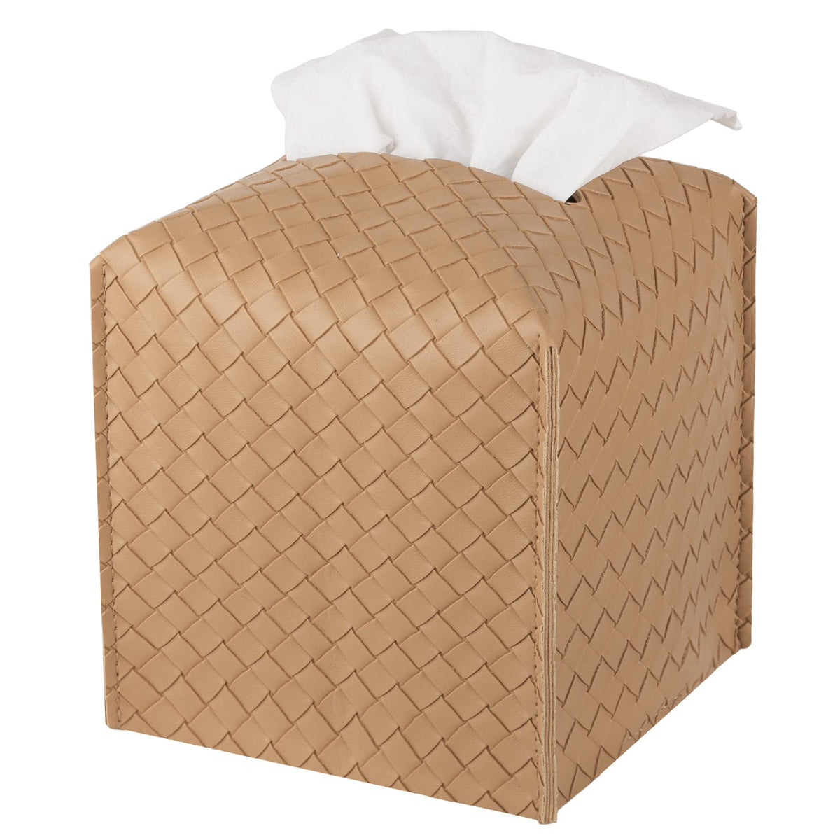 Tissue Box Cover PU Leather Tissue Holder Square Facial Tissue Case Facial Paper Organizer Dispenser for Bathroom, Vanity Countertop, Tabletop, Car, Rectangle, Griege
