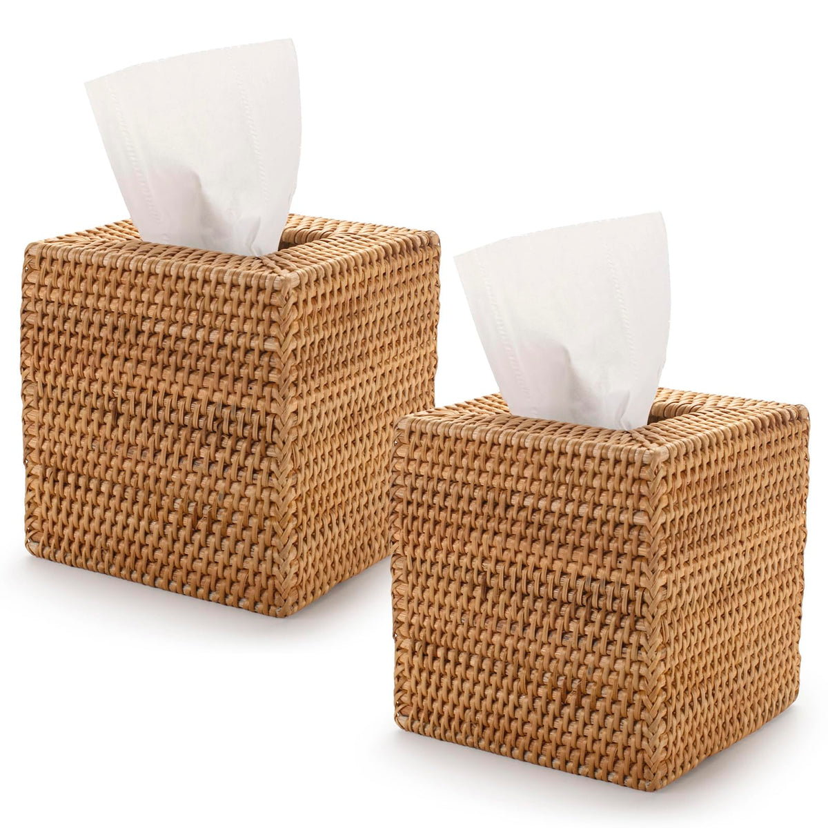 Rattan Tissue Box Cover Square, Hand Woven Wicker Tissue Holder, 5.5 x 5.5 X 5.7 inch, Natural