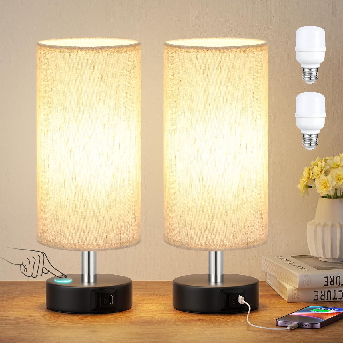 PartageiZ Small Table Lamp for Bedroom - Bedside Lamps for Night Stands