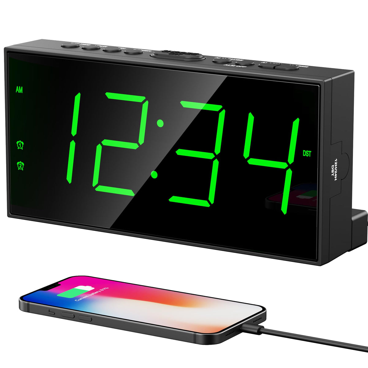 Digital Alarm Clocks for Bedrooms, Dual Alarms, 7.5-Inch Large Display