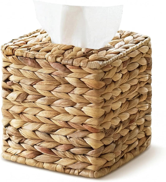 Wicker Tissue Box Cover Square, Handwoven Facial Tissue Napkin Box Holder