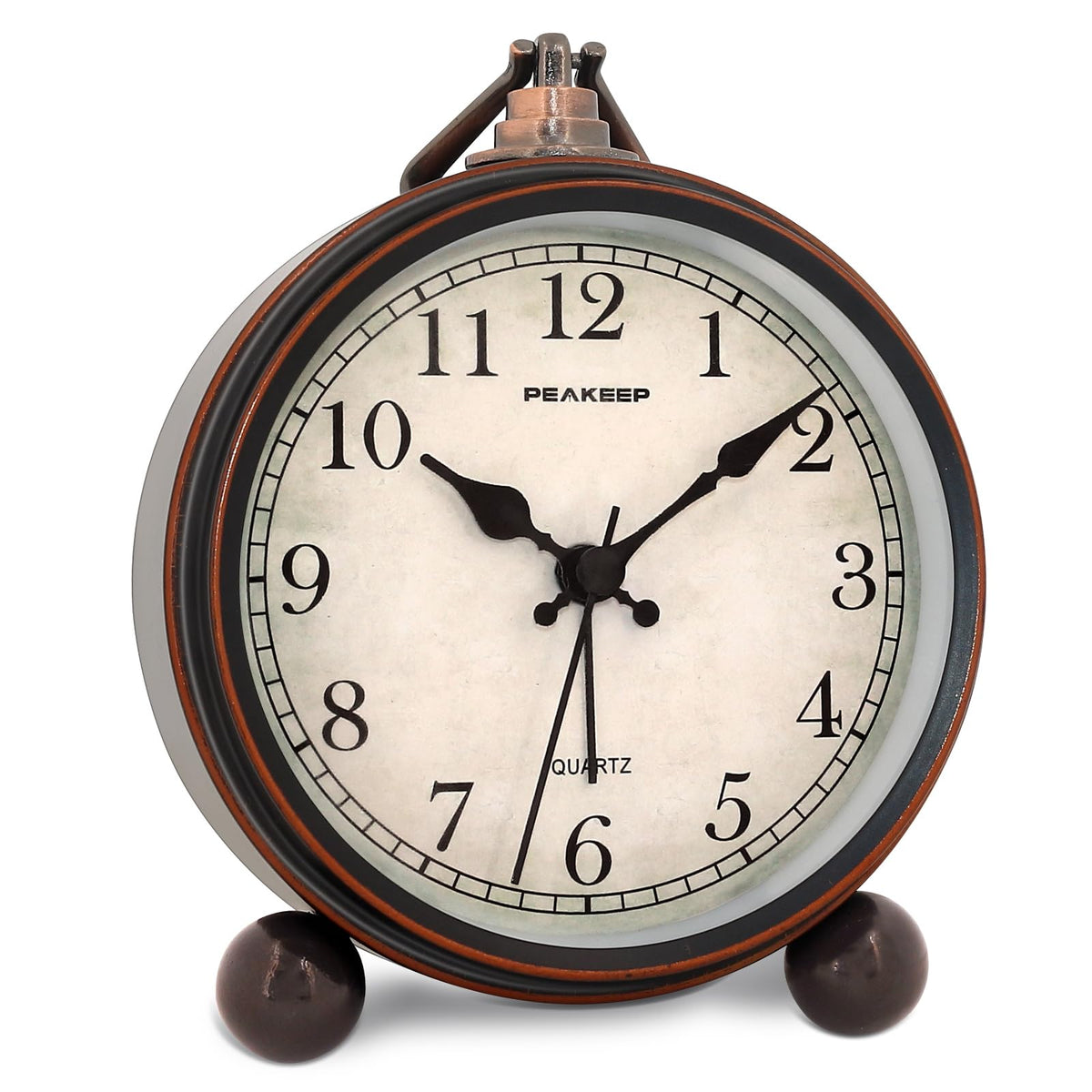 Peakeep 4" Small Battery Operated Analog Alarm Clock, Antique Retro Style