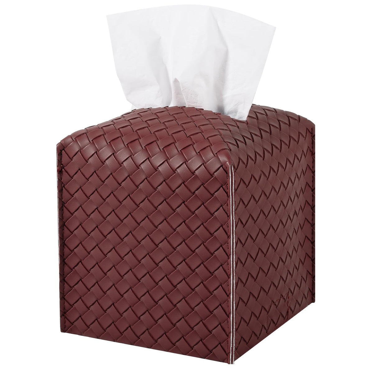 Tissue Box Cover PU Leather Tissue Holder Square Facial Tissue Case Facial Paper Organizer Dispenser for Bathroom, Vanity Countertop, Tabletop, Car, Rectangle, Griege