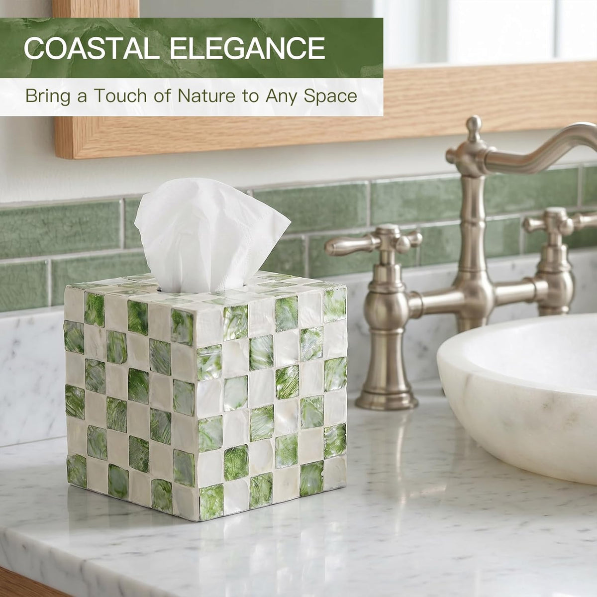 Coeusy Capiz Shell Tissue Box Cover, Decorative Tissue Box Holder, 5.8''