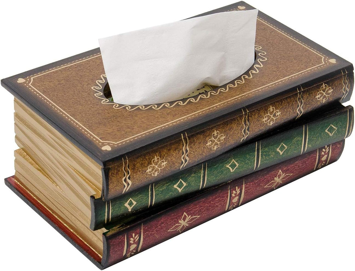 Retro Wooden Antique Book Tissue Box Cover Rectangular Home Library Decor