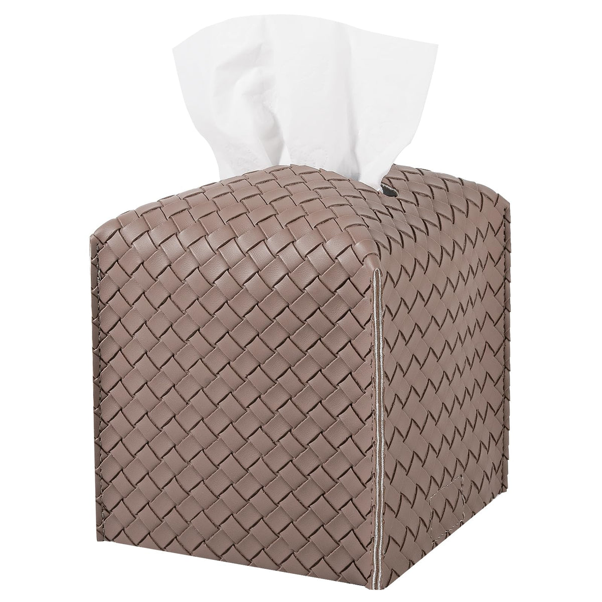 Tissue Box Cover PU Leather Tissue Holder Square Facial Tissue Case Facial Paper Organizer Dispenser for Bathroom, Vanity Countertop, Tabletop, Car, Rectangle, Griege