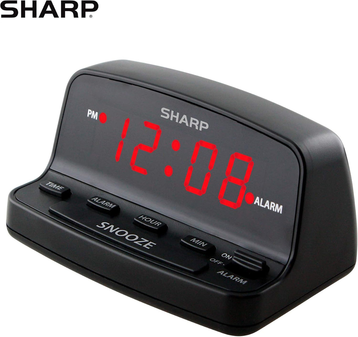 Sharp Digital Alarm Clock with Keyboard Controls, Large Snooze, Red LED