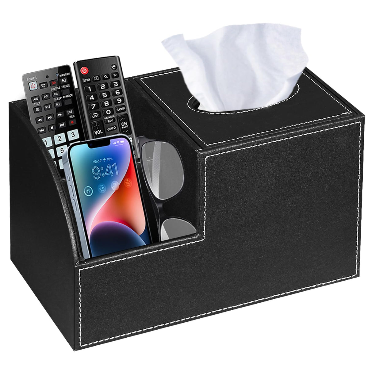 PU Leather Square Tissue Box Cover - Multi-Functional Tissue Box Holder