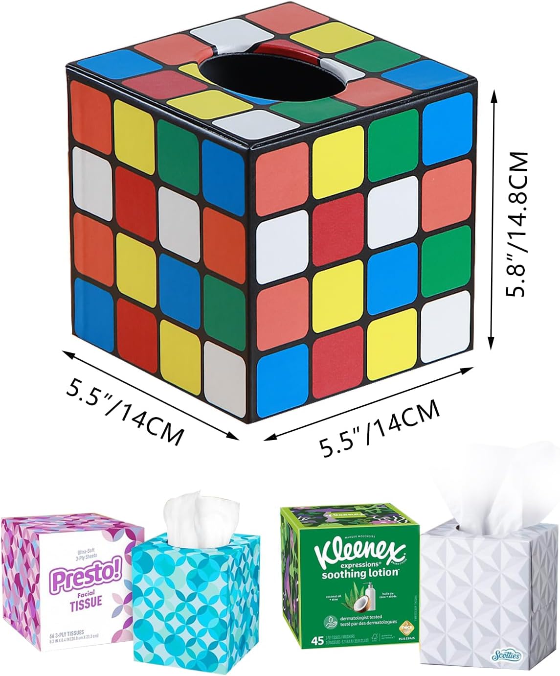 PU Leather Tissue Box Cover Square, Aesthetic Facial Tissue Cube Box Holder