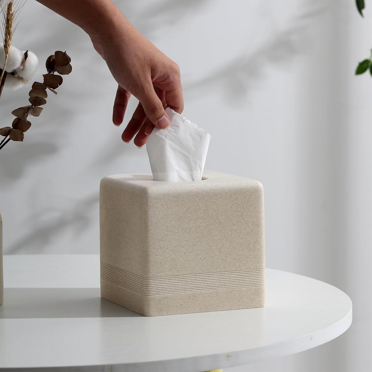 Tissue Box Cover Square, Sandstone Look Facial Tissue Holder,Beige