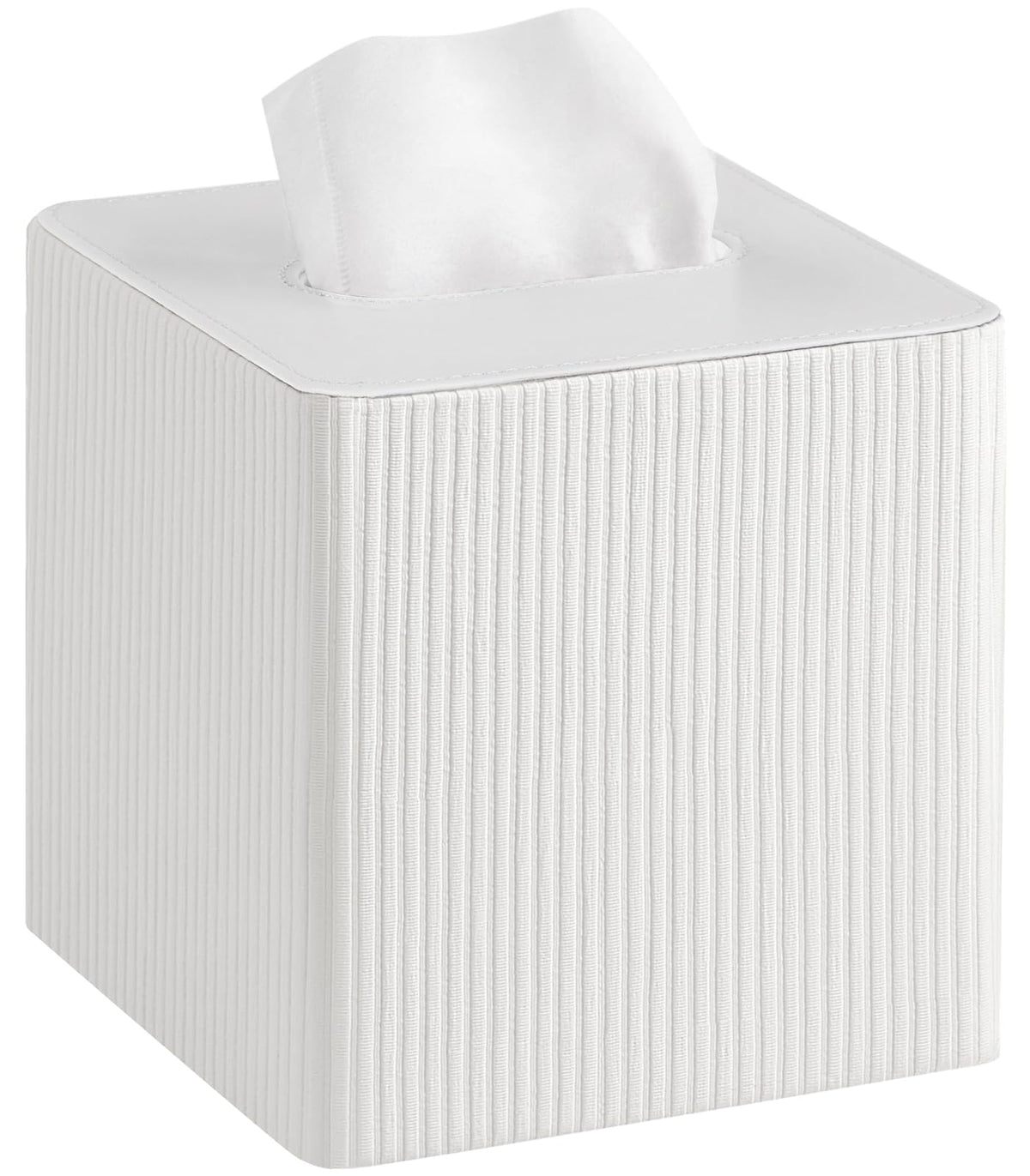 Mkono Tissue Box Cover, PU Leather Square Holder with Bottom, Black