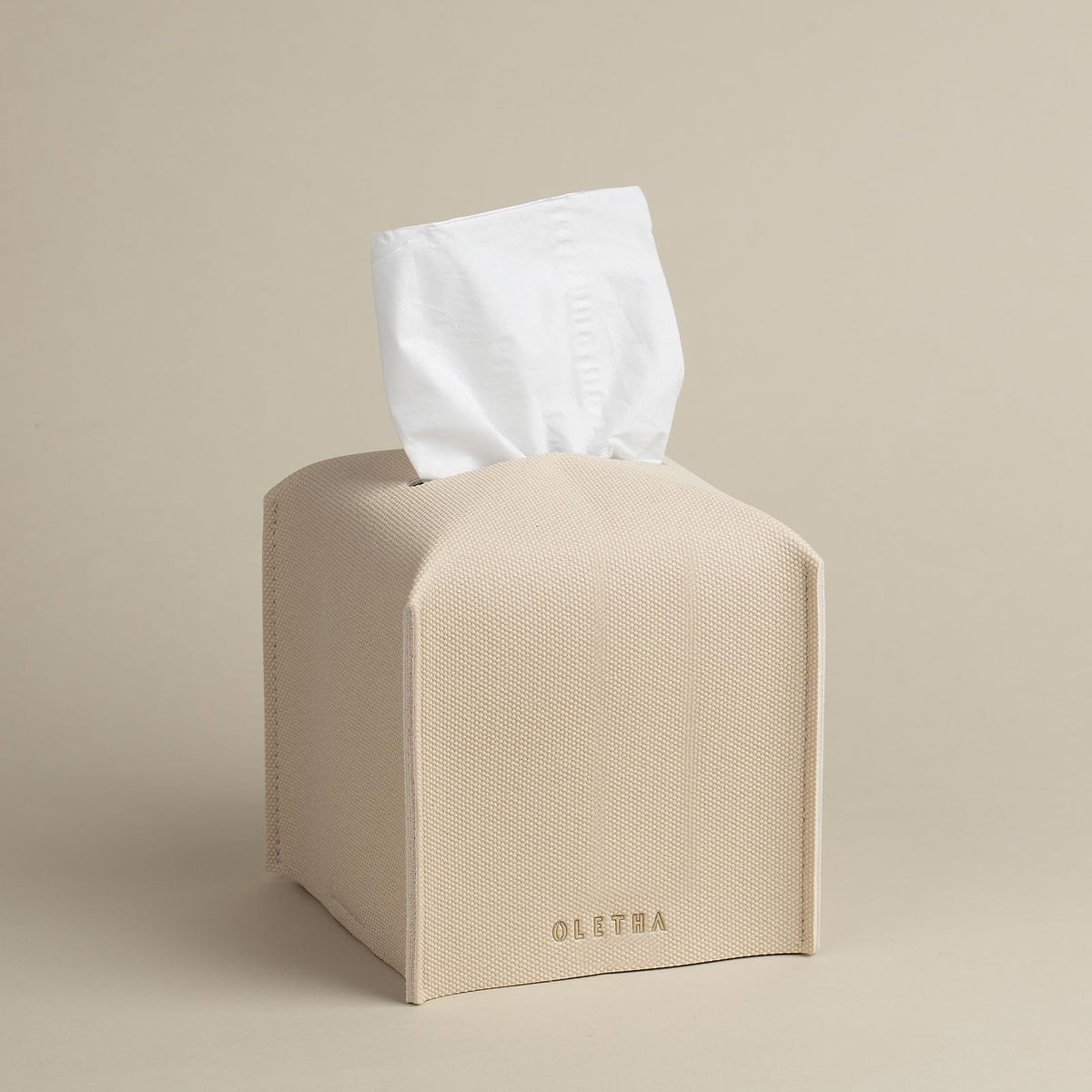 OLETHA Square Tissue Box Cover, Aesthetic Desk Decor, White