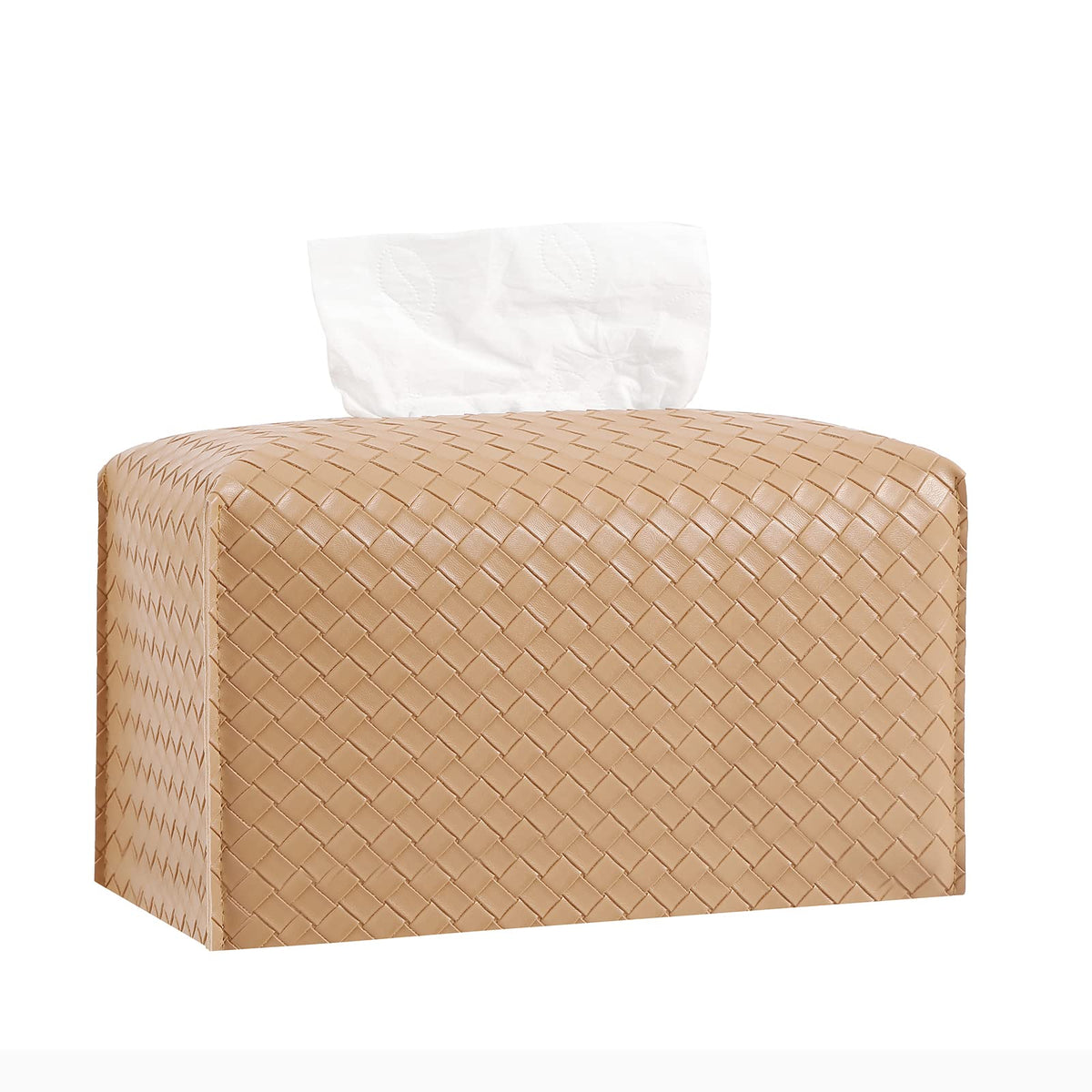 Tissue Box Cover PU Leather Tissue Holder Square Facial Tissue Case Facial Paper Organizer Dispenser for Bathroom, Vanity Countertop, Tabletop, Car, Rectangle, Griege