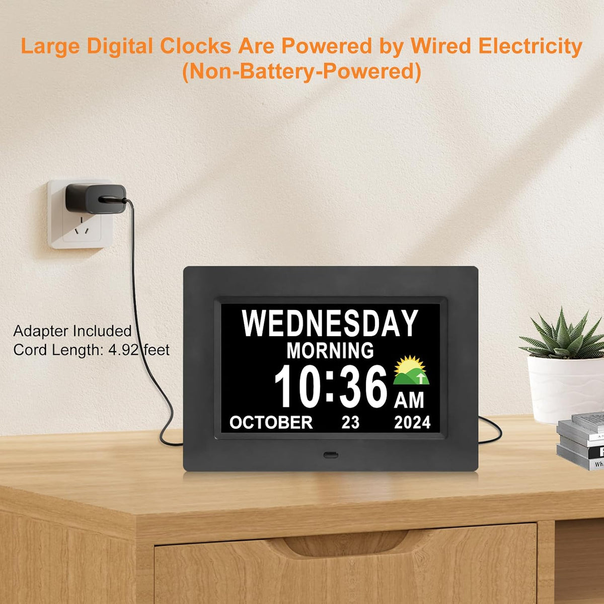 SSINI Digital Calendar Dementia Alarm Clock with Day and Date for Elderly - 15 Alarms 5 Colors Display Large Display Alzheimers Clock Large Digital Clock for Seniors (7in Black)