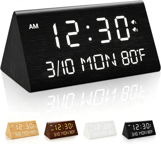 Premium Wooden Digital Alarm Clock with USB Charging Ports, Dimmable LED Display, Date, Day of Week, Temperature, DST, Clocks for Bedrooms, Desk, Nightstand, Bedside, Table, Office, Living Room Decor