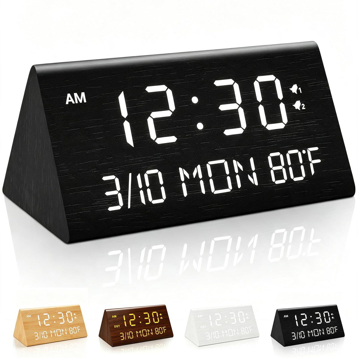 Premium Wooden Digital Alarm Clock with USB Charging Ports, Dimmable LED Display, Date, Day of Week, Temperature, DST, Clocks for Bedrooms, Desk, Nightstand, Bedside, Table, Office, Living Room Decor