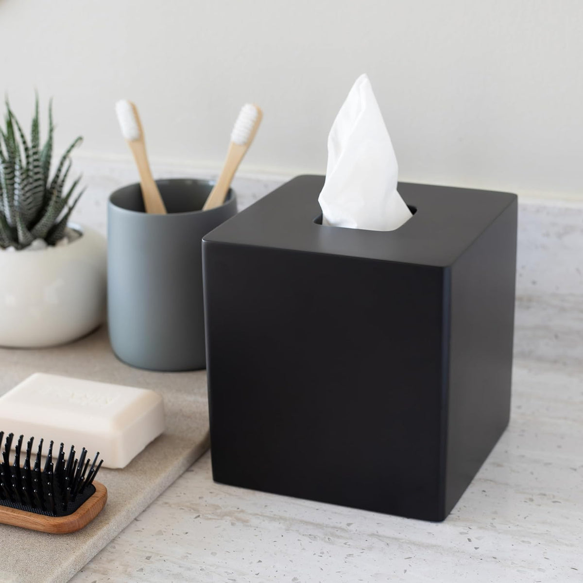 Yew Design Matte Black Square Tissue Box Cover