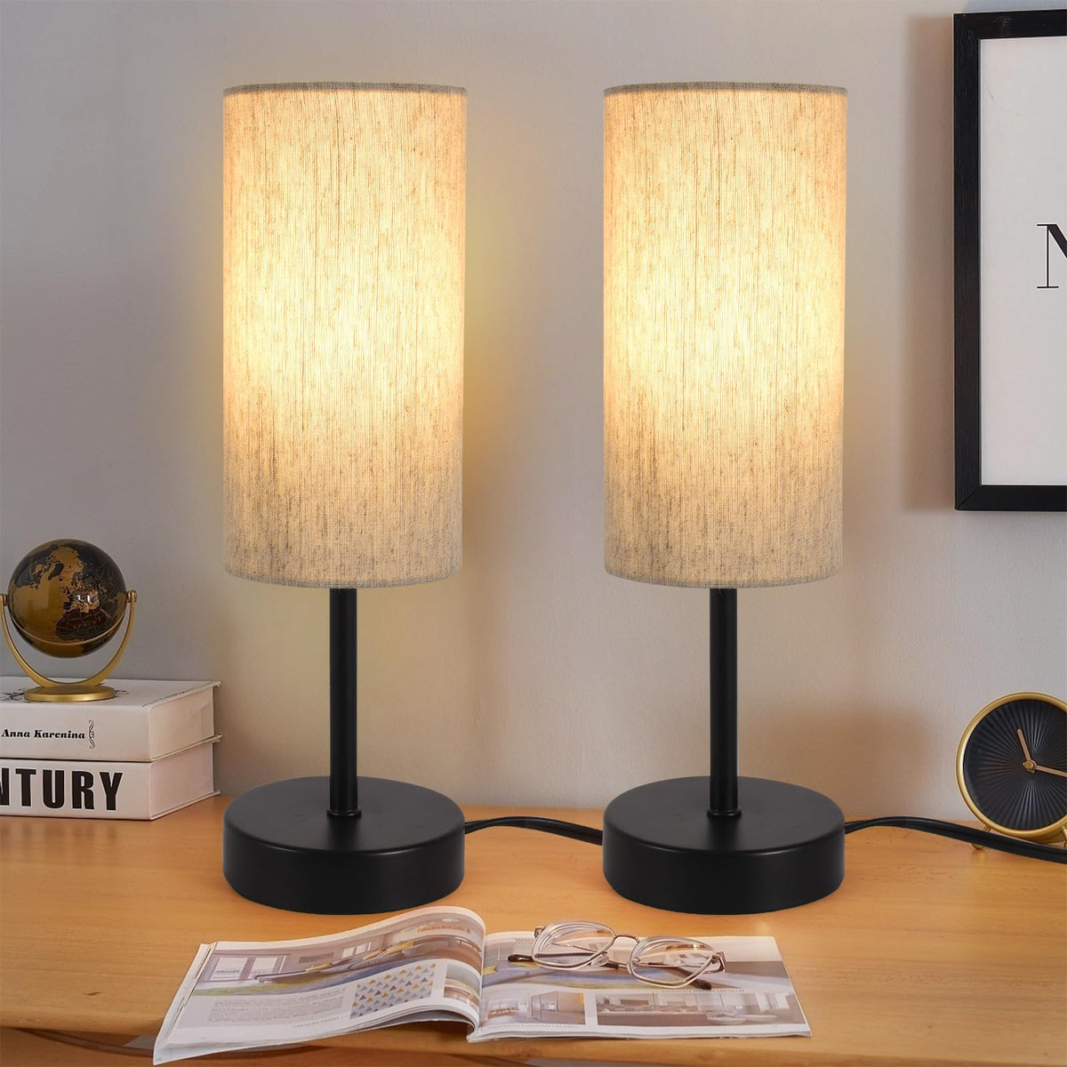 RISLG Small Table Lamp, Bedside Table Lamp for Bedroom, Lamp for Nightstand with Linen Fabric Shade, Minimalist Modern Desk Lamp for Living Room Office Dorm Kids Room
