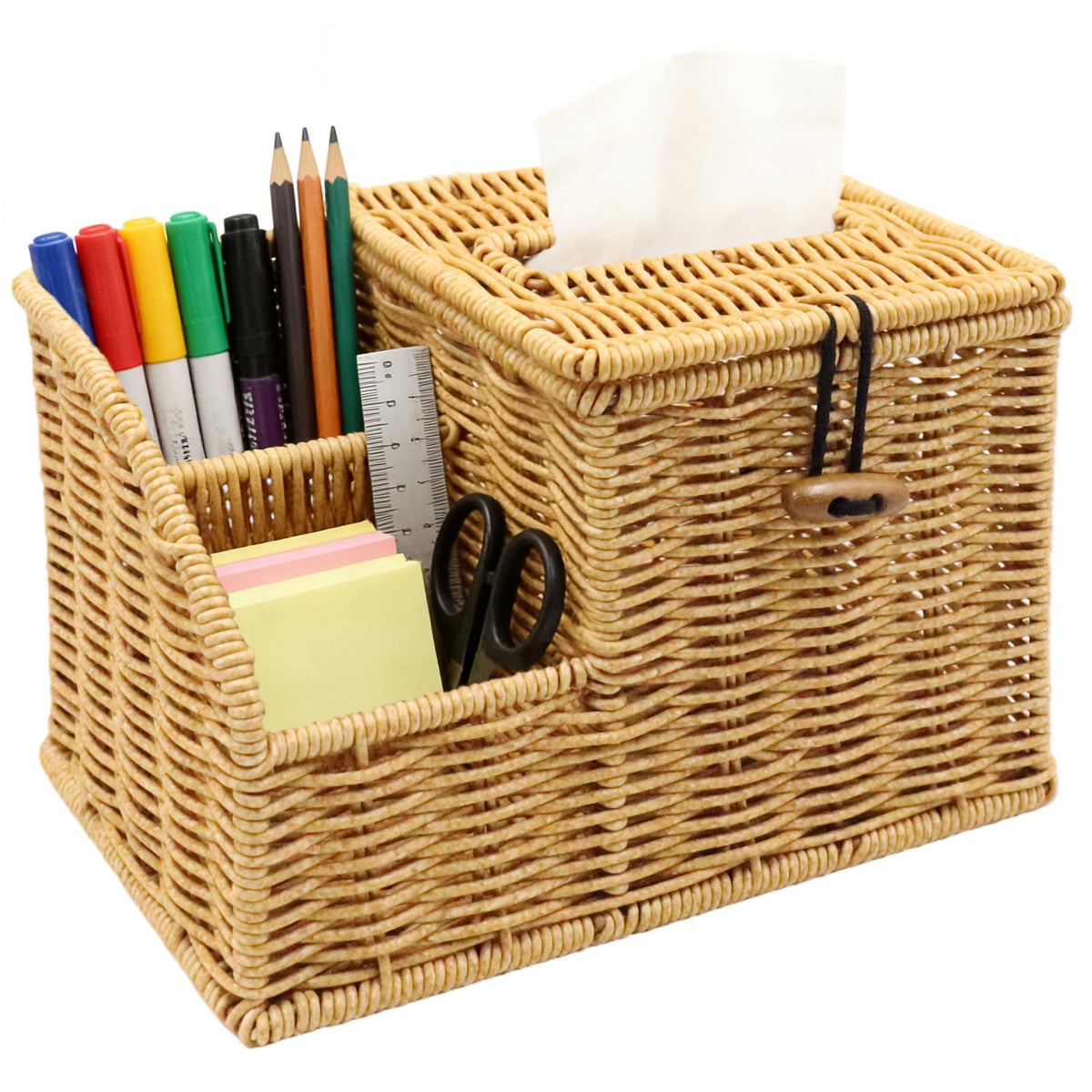 Woven Tissue Box Cover Square, Tissue Box Holder, Tissue Box Cover with Storage, Tissue Box Holder Remote Organizer, Bedside Nightstand Organizer for Bedroom/Bathroom/Office/Kitchen Countertop