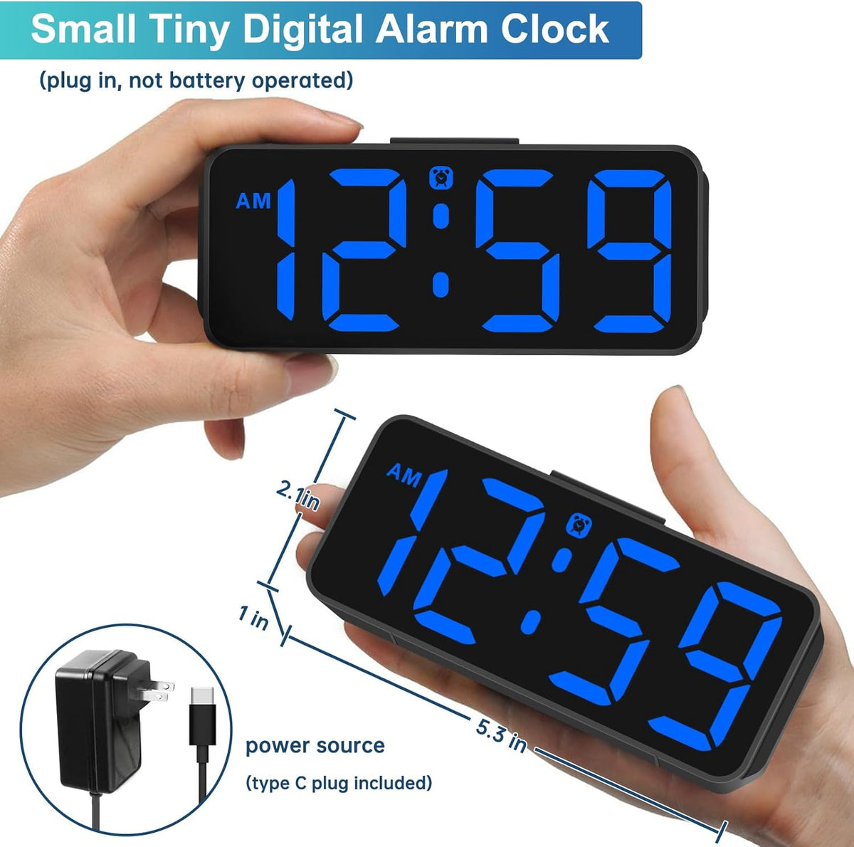 Peakeep Small Digital Alarm Clock for Bedroom, Large Number, Battery Backup