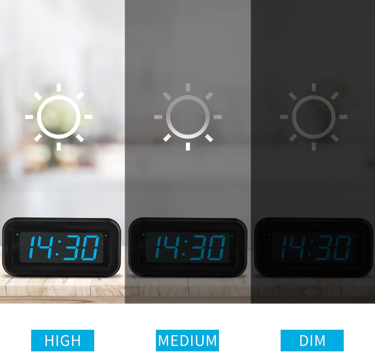 Alarm Clock,1.2'' LED,Cordless,Battery Powered,Snooze,Table-top/Wall-mount