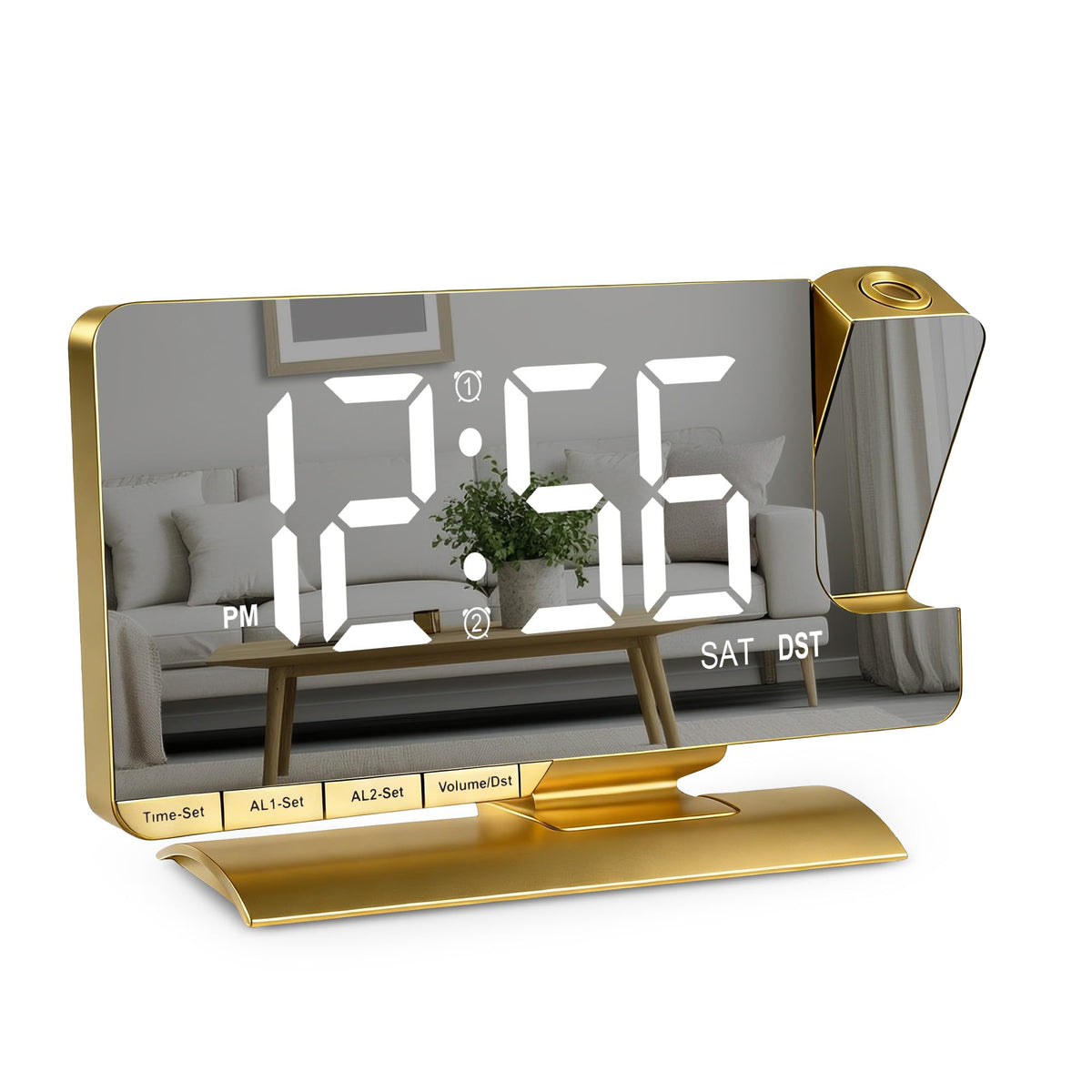 Amgico Projection Alarm Clock,Digital Clock with Projection,7.3" Mirror Clock with 180°Rotating Projector,Dual Alarm with 3 Mode,Bright Adjust,DST,Snooze,Charging Port,5 Levels Volume for Desk Teens