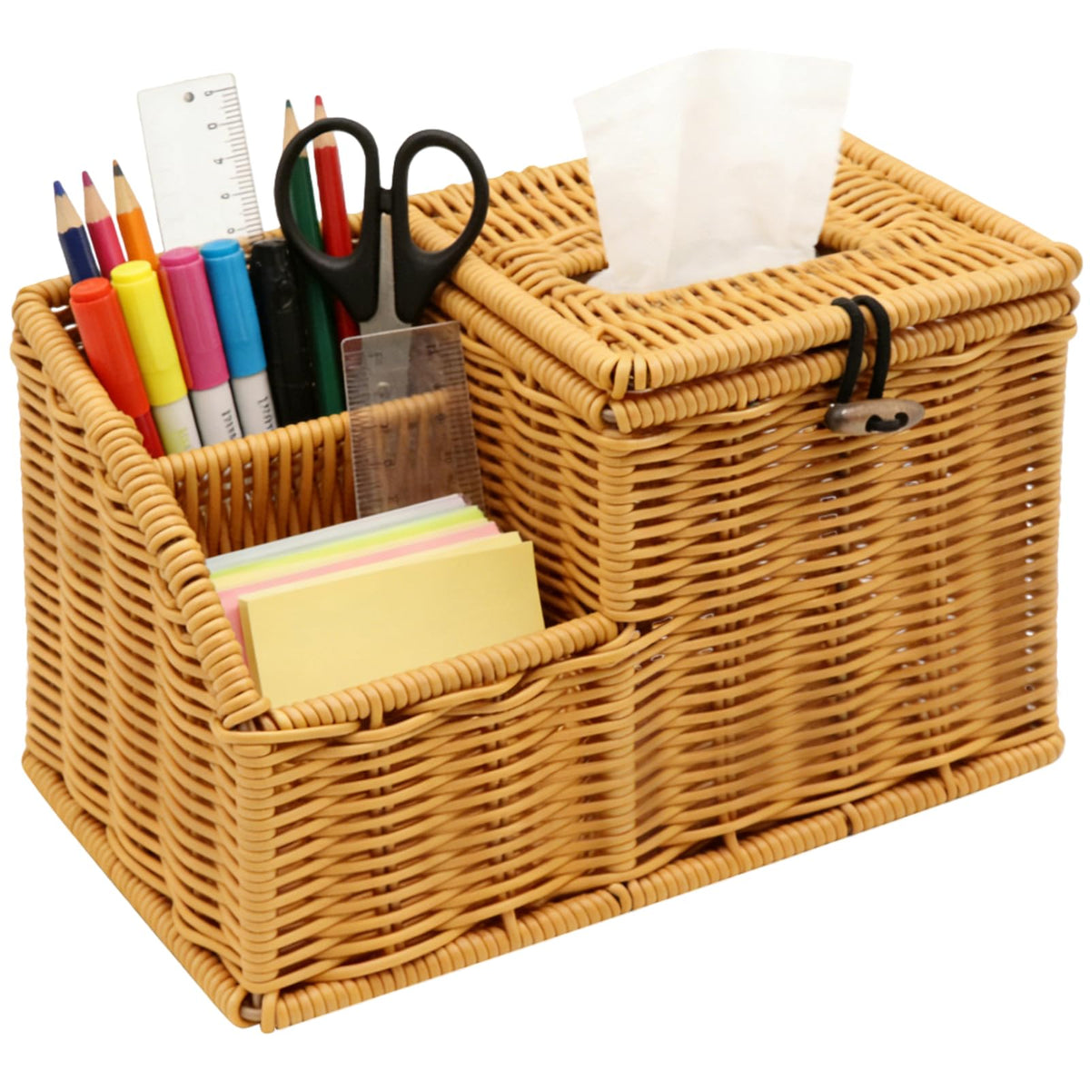 Woven Tissue Box Cover Square, Tissue Box Holder, Tissue Box Cover with Storage, Tissue Box Holder Remote Organizer, Bedside Nightstand Organizer for Bedroom/Bathroom/Office/Kitchen Countertop