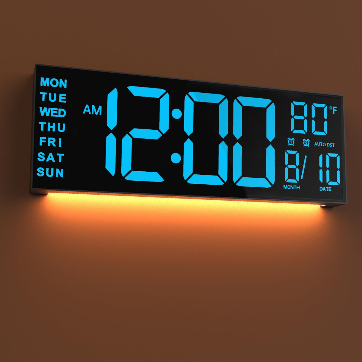 JALL Large Digital Wall Clock Battery Operated, Wall Clock with Big Numbers LCD Display, Digital Clock with Date Day Temperature, Alarm, Auto DST, Clocks for Classroom, Office, Bedroom, Elderly- Black