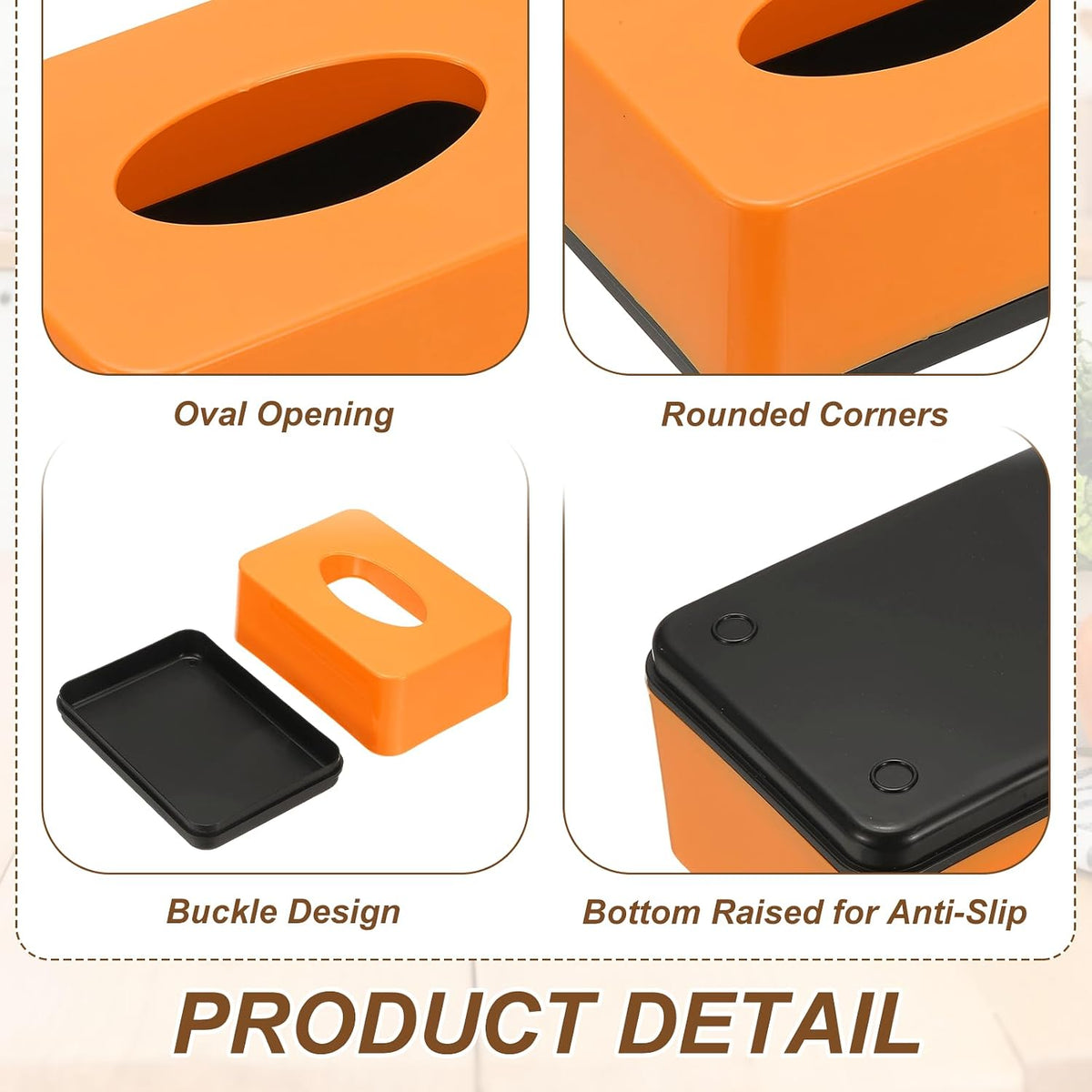 uxcell Tissue Box Cover, Plastic Rectangle Modern Facial Tissue Box Holder Desktop Napkin Organizer Container for Living Room Bedroom Office Hotel Desk Car, Orange