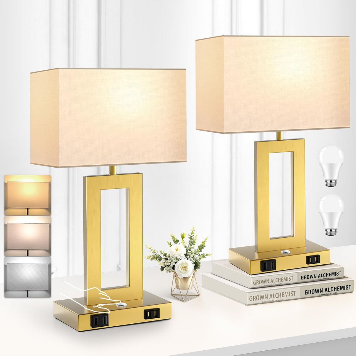 22’’ Touch Control Bedside Nightstand Lamps, Modern Table Lamps Set of 2