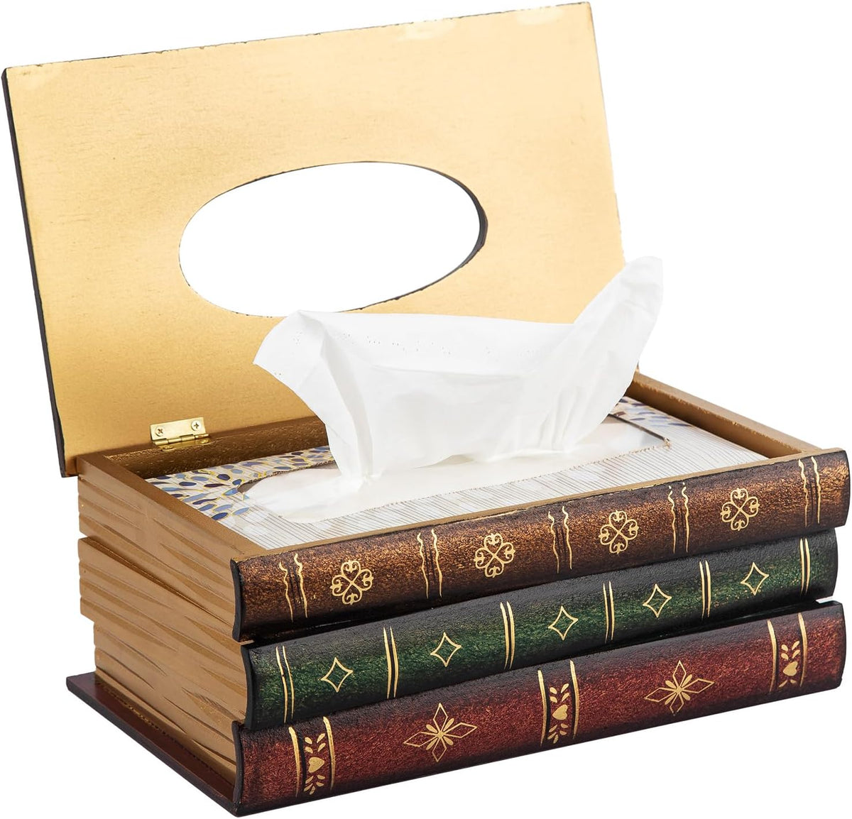 Retro Wooden Antique Book Tissue Box Cover Rectangular Home Library Decor