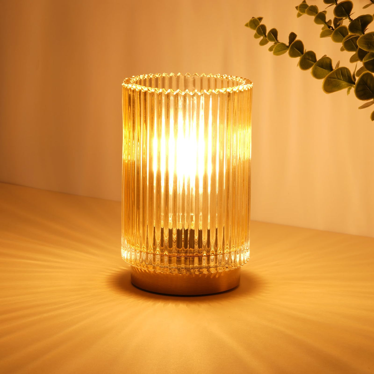 Battery Operated Lamp, Glass Cordless Table Lamp with Timer