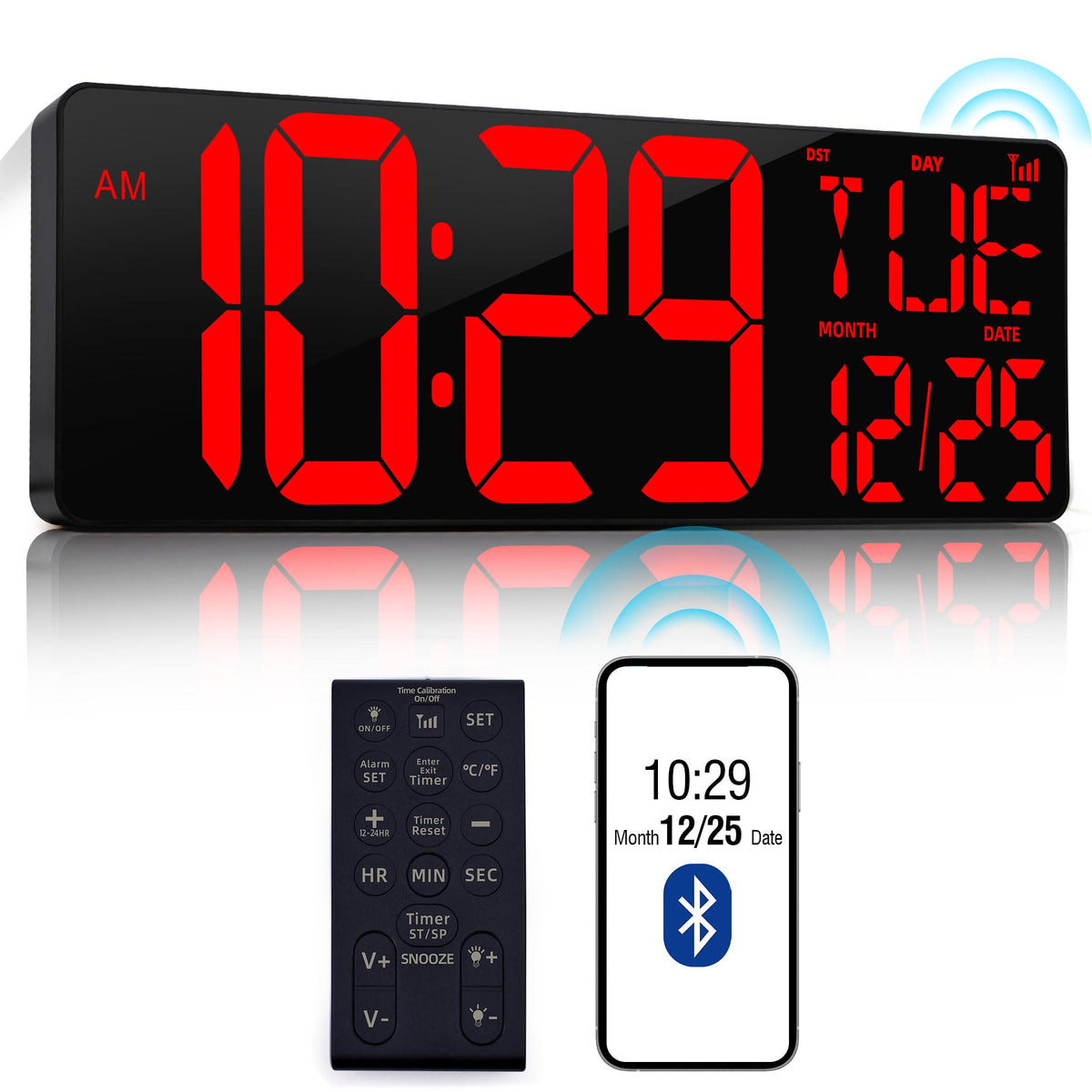 17.2"Large Digital Wall Clock Large Display with Remote Control 180°Visible