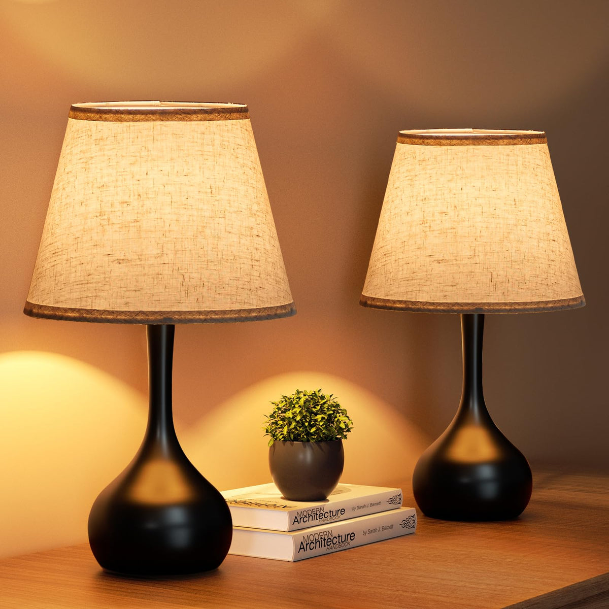 ONEWISH Touch Bedside Lamp, Farmhouse 3-Way Dimmable Table Lamps for Nightstand with Fabric Shade, 17.32'' Desk Lamp for Reading, Bedroom, Livingroom, Office, Corded