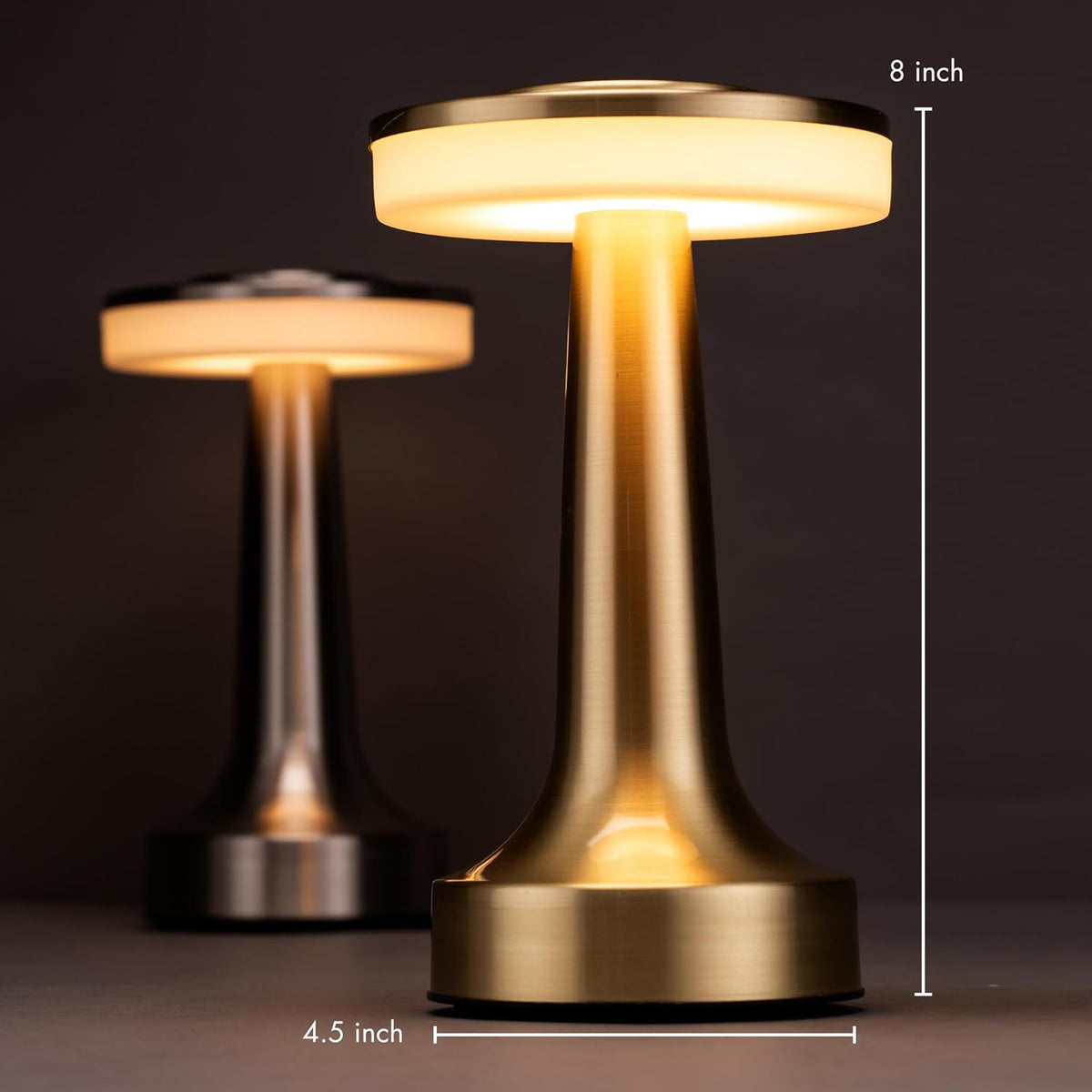 O'Bright Dome Cordless Rechargeable LED Mushroom Table Lamp, Gold