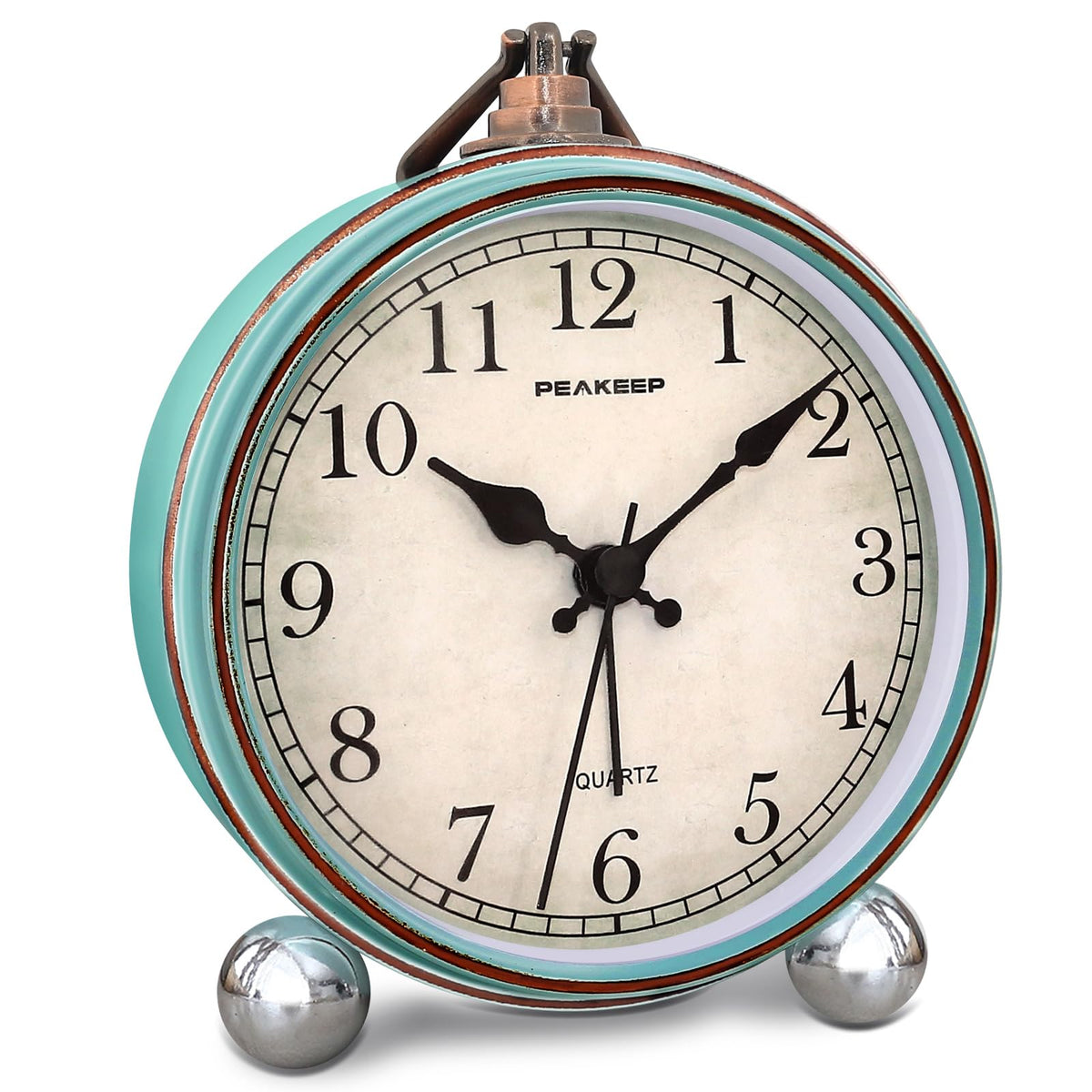 Peakeep 4" Small Battery Operated Analog Alarm Clock, Antique Retro Style