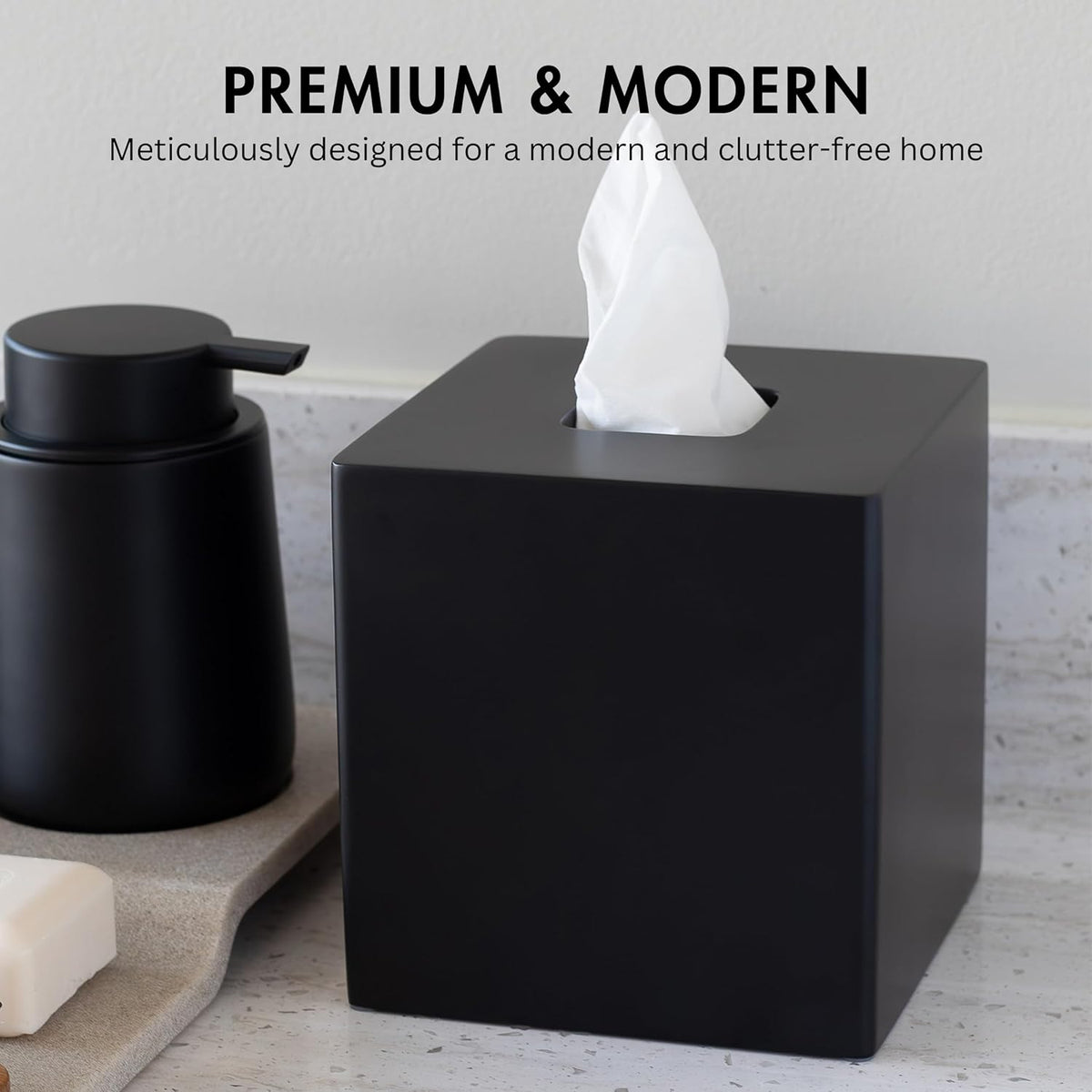 Yew Design Matte Black Square Tissue Box Cover