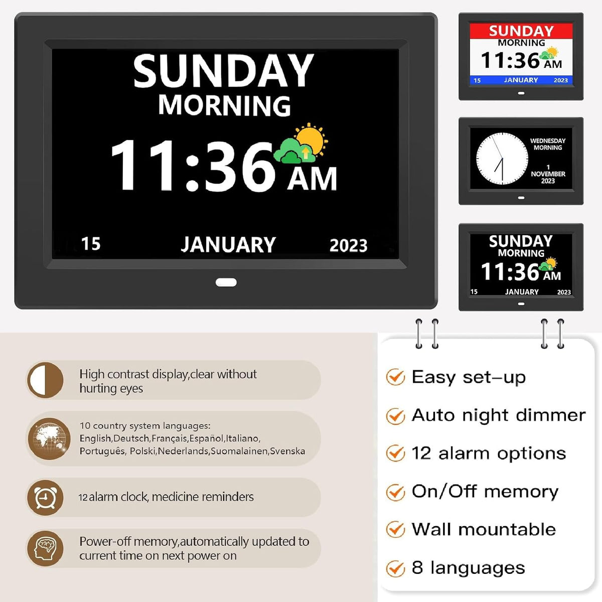 LXBYJKJ 10 Inch Digital Clock Large Font Alarm Clocks for Elderly