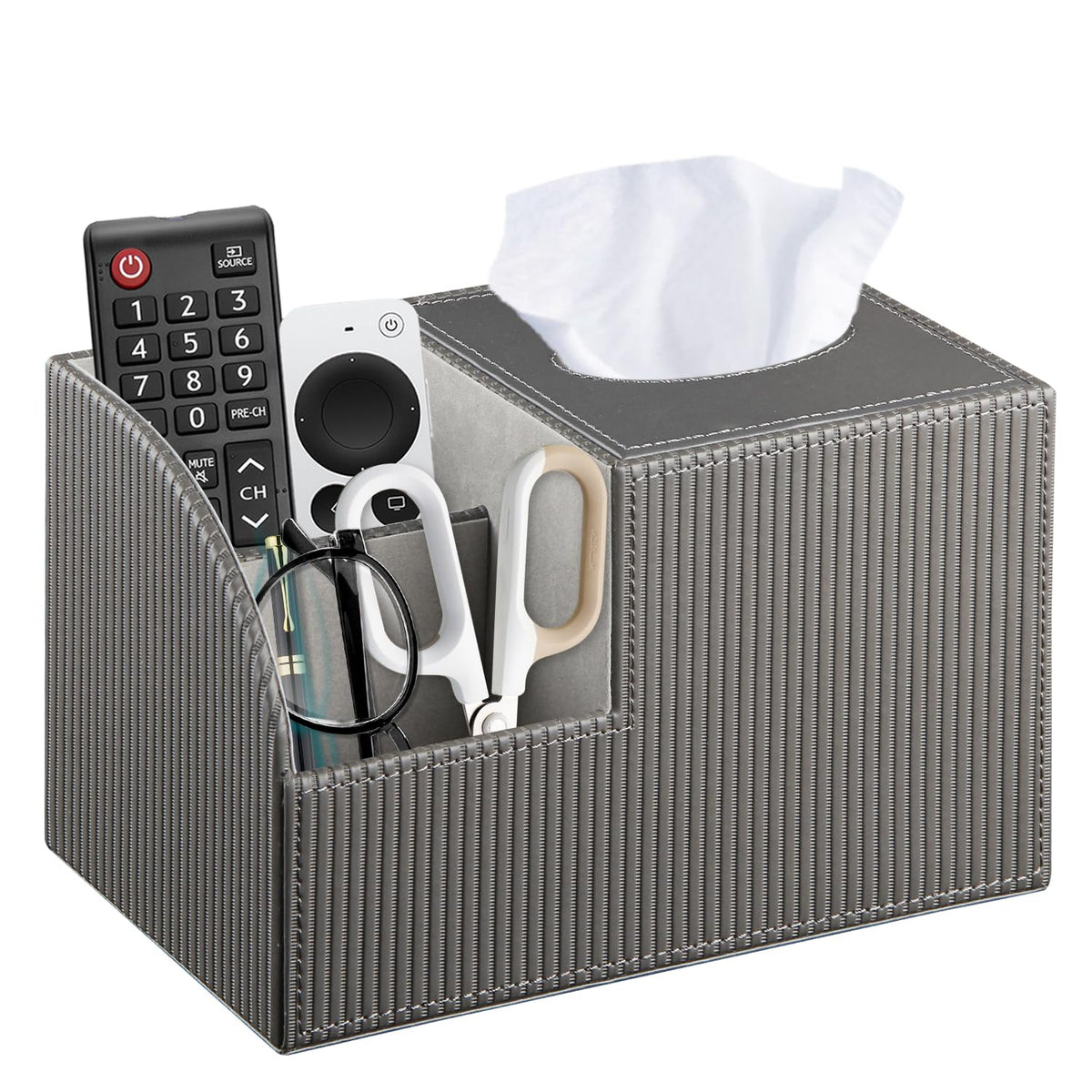 Square Tissue Box Cover with Storage, PU Leather Facial Cube Tissue Holder