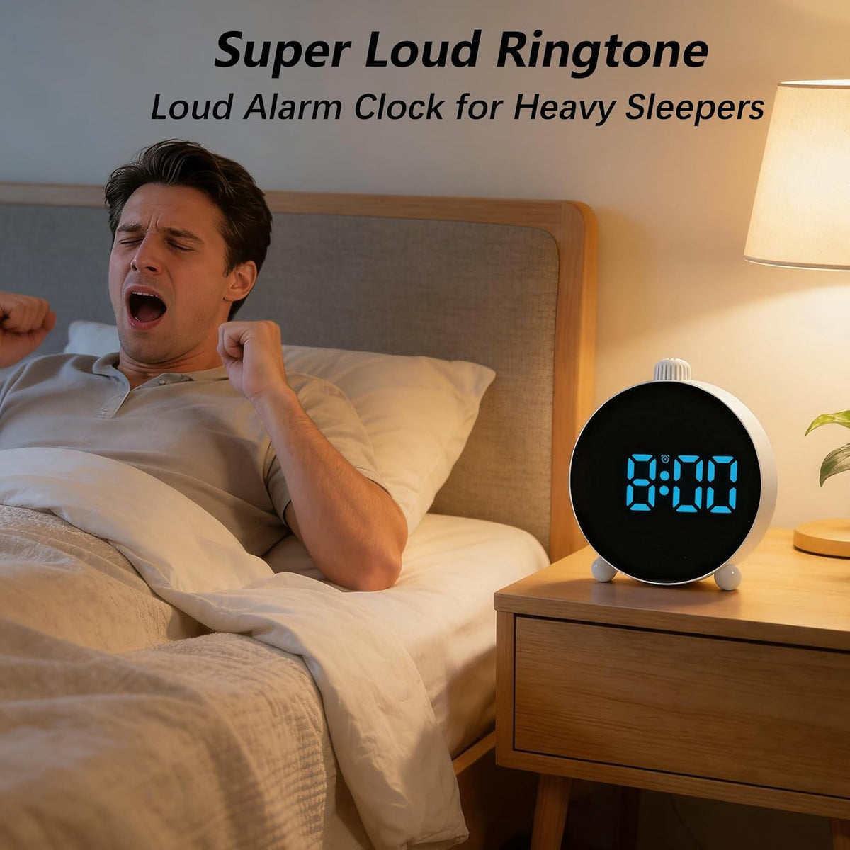 Maxspace 4.5inch Digital Alarm Clock with LED Display, Plug in or Battery Operated Silent No-Ticking Table Clock, Small Bedside Clock for Office/Mantle/Desktop (White - Blue Light)