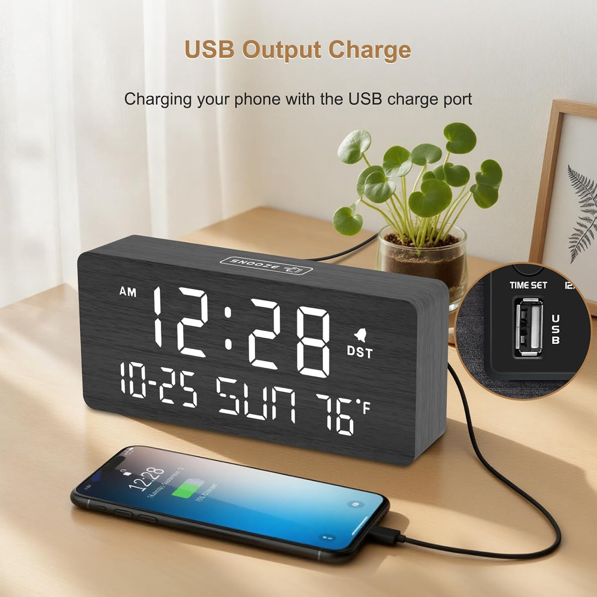 DreamSky Wooden Digital Alarm Clocks for Bedrooms with Date & Day of Week