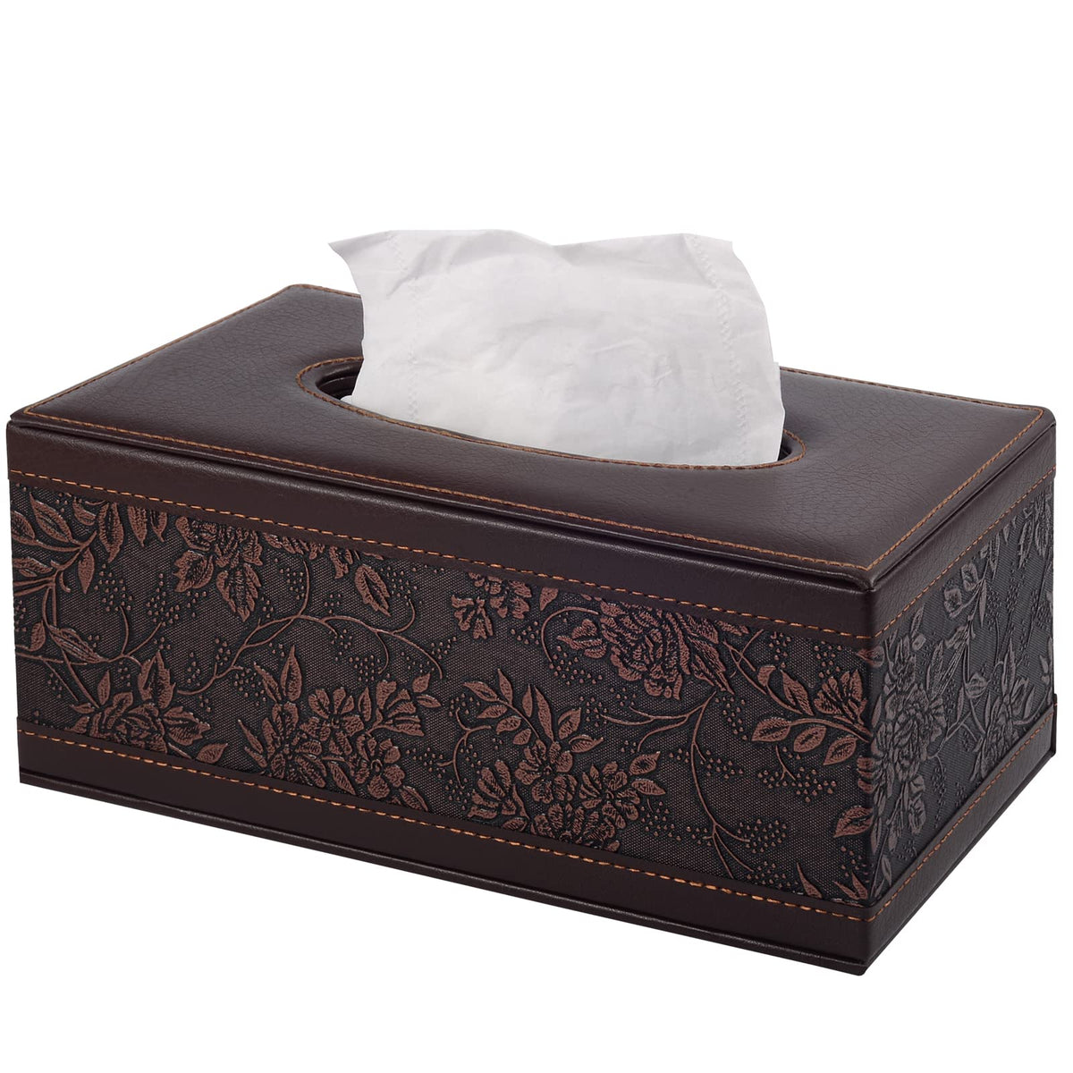 High-end Fashion PU Leather Tissue Box Holder Black with lid, Rectangular Napkin Facial Tissues Holder Dispenser,Home Office Car Tissue Box Cover Decorative Container with Magnetic Bottom (Black)