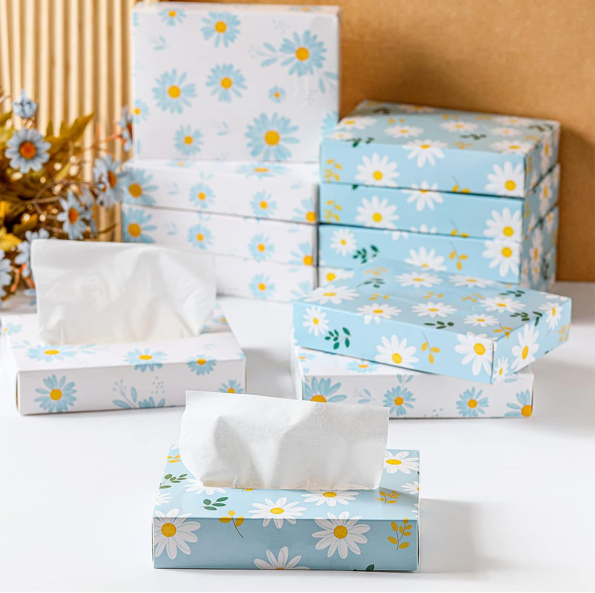 Yinder 24 Pcs Small Tissue Cube Box 960 Sheets for Classroom, Fresh Daisy