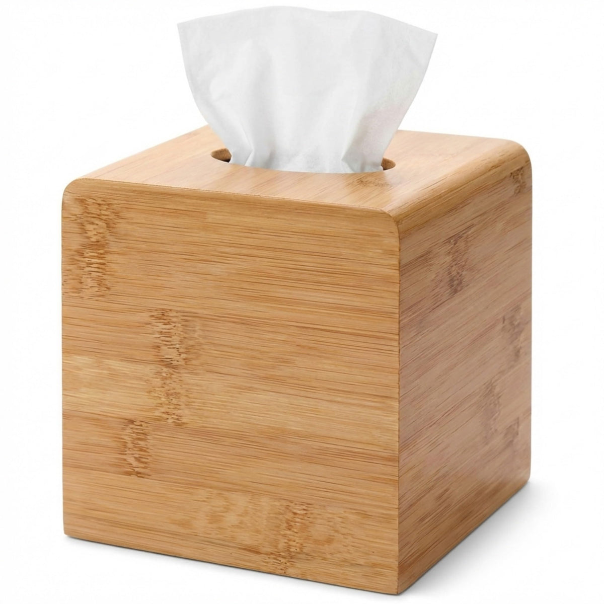 Performore Square Bamboo Tissue Box Cover - Stylish Water-Resistant Wooden Facial Tissue Holder for Bathroom, Office Desk & Nightstand - Compact 6.3" x 5.51" x 5.51" Design